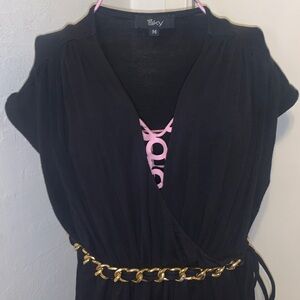 ❤️Sky Designer Brand Black/Gold Cap-sleeve wrap Top- Medium 8-10